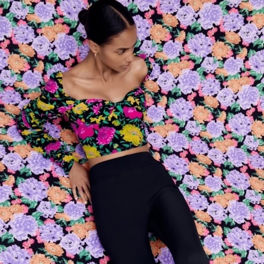 ZARA NWOT bustier corset floral long sleeve top xs